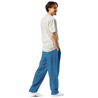 Joggers Wide Leg Blue Unisex Relaxed Fit Jogging Pants