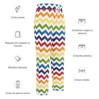 Joggers Wide Leg Chevron Rainbow White Unisex Relaxed Fit Jogging Pants