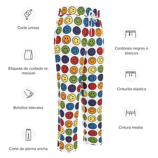 Joggers Wide Leg White Rainbow Smiley Face Unisex Relaxed Fit Jogging Pants