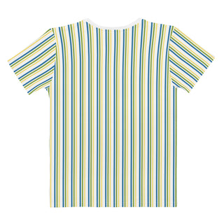 Womens Shirt Blue Green Yellow White Striped Casual Short Sleeve Tees Top