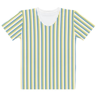 Womens Shirt Blue Green Yellow White Striped Casual Short Sleeve Tees Top