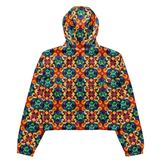 Windbreaker Colorful Mandala Water Resistant Breathable Hood and Pocket Cropped Jacket Windbreaker