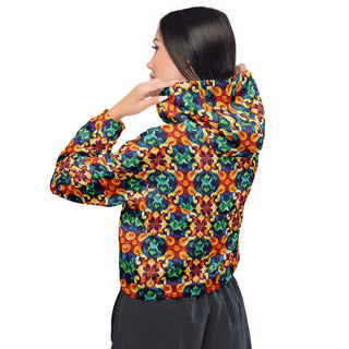 Windbreaker Colorful Mandala Water Resistant Breathable Hood and Pocket Cropped Jacket Windbreaker