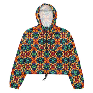 Windbreaker Colorful Mandala Water Resistant Breathable Hood and Pocket Cropped Jacket Windbreaker