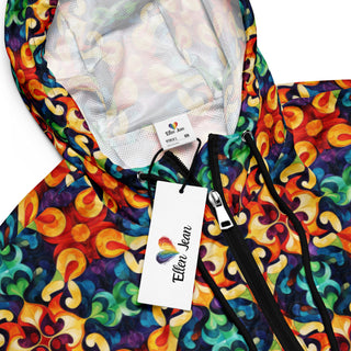 Windbreaker Colorful Mandala Water Resistant Breathable Hood and Pocket Cropped Jacket Windbreaker