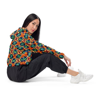 Windbreaker Colorful Mandala Water Resistant Breathable Hood and Pocket Cropped Jacket Windbreaker