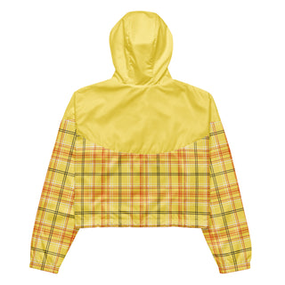 Windbreaker Water Resistant Breathable Hood and Pocket Yellow Plaid Cropped Jacket Windbreaker