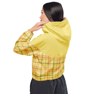 Windbreaker Water Resistant Breathable Hood and Pocket Yellow Plaid Cropped Jacket Windbreaker