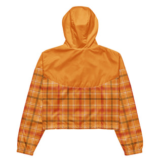 Windbreaker Water Resistant Breathable Hood and Pocket Cropped Orange Plaid Jacket Windbreaker