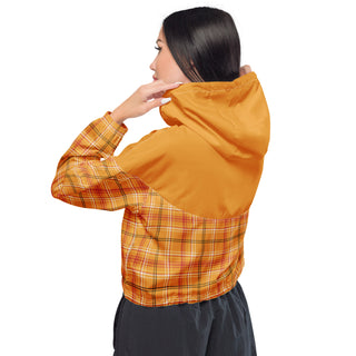 Windbreaker Water Resistant Breathable Hood and Pocket Cropped Orange Plaid Jacket Windbreaker