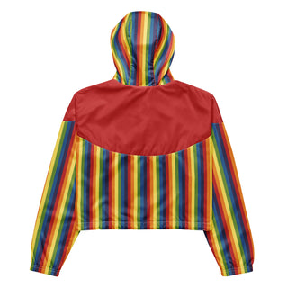 Windbreaker Water Resistant Breathable Hood and Pocket Red Rainbow Cropped Jacket Windbreaker