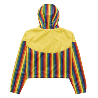 Windbreaker Water Resistant Breathable Hood and Pocket Yellow Rainbow Cropped Jacket Windbreaker