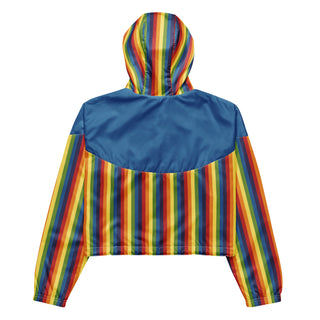 Windbreaker Water Resistant Breathable Hood and Pocket Blue Rainbow Cropped Jacket Windbreaker