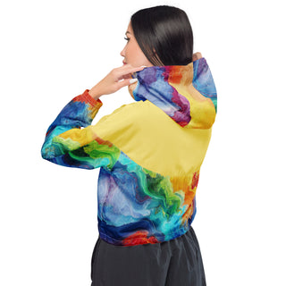 Rainbow Windbreaker Cropped Hooded Women's Jacket