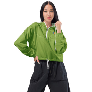 Windbreaker Water Resistant Breathable Hood and Pocket Cropped Green Jacket Windbreaker