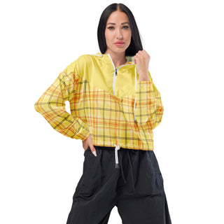 Windbreaker Water Resistant Breathable Hood and Pocket Yellow Plaid Cropped Jacket Windbreaker