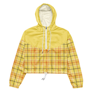 Windbreaker Water Resistant Breathable Hood and Pocket Yellow Plaid Cropped Jacket Windbreaker