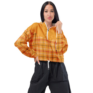 Windbreaker Water Resistant Breathable Hood and Pocket Cropped Orange Plaid Jacket Windbreaker