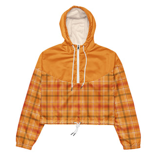 Windbreaker Water Resistant Breathable Hood and Pocket Cropped Orange Plaid Jacket Windbreaker