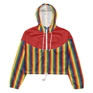 Windbreaker Water Resistant Breathable Hood and Pocket Red Rainbow Cropped Jacket Windbreaker