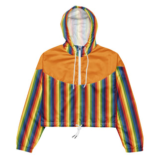 Windbreaker Water Resistant Breathable Hood and Pocket Orange Rainbow Cropped Jacket Windbreaker