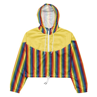 Windbreaker Water Resistant Breathable Hood and Pocket Yellow Rainbow Cropped Jacket Windbreaker