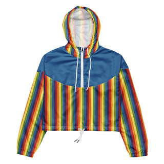 Windbreaker Water Resistant Breathable Hood and Pocket Blue Rainbow Cropped Jacket Windbreaker