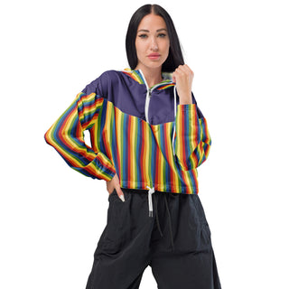 Windbreaker Water Resistant Breathable Hood and Pocket Purple Rainbow Cropped Jacket Windbreaker