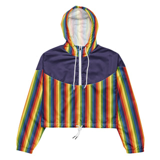 Windbreaker Water Resistant Breathable Hood and Pocket Purple Rainbow Cropped Jacket Windbreaker