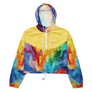 Rainbow Windbreaker Cropped Hooded Women's Jacket