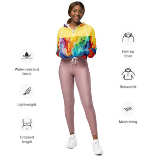 Rainbow Windbreaker Cropped Hooded Women's Jacket