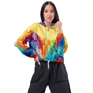 Rainbow Windbreaker Cropped Hooded Women's Jacket