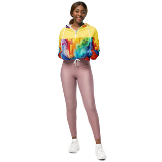 Rainbow Windbreaker Cropped Hooded Women's Jacket