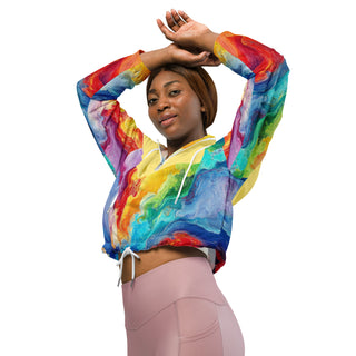 Rainbow Windbreaker Cropped Hooded Women's Jacket