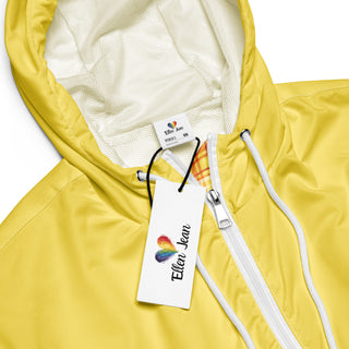 Windbreaker Water Resistant Breathable Hood and Pocket Yellow Plaid Cropped Jacket Windbreaker