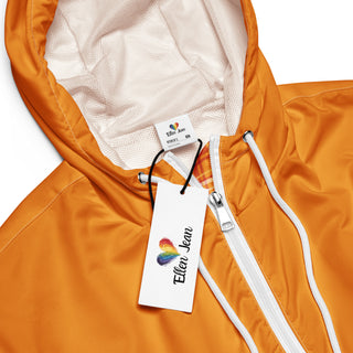 Windbreaker Water Resistant Breathable Hood and Pocket Cropped Orange Plaid Jacket Windbreaker