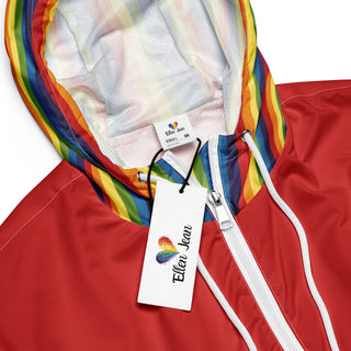 Windbreaker Water Resistant Breathable Hood and Pocket Red Rainbow Cropped Jacket Windbreaker