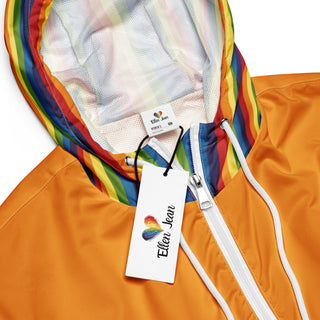 Windbreaker Water Resistant Breathable Hood and Pocket Orange Rainbow Cropped Jacket Windbreaker