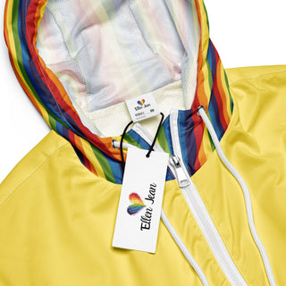 Windbreaker Water Resistant Breathable Hood and Pocket Yellow Rainbow Cropped Jacket Windbreaker