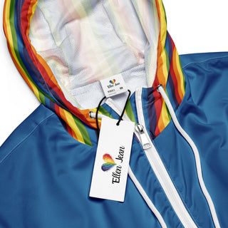 Windbreaker Water Resistant Breathable Hood and Pocket Blue Rainbow Cropped Jacket Windbreaker