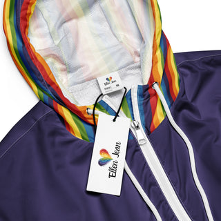 Windbreaker Water Resistant Breathable Hood and Pocket Purple Rainbow Cropped Jacket Windbreaker