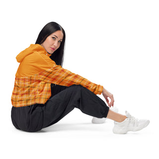 Windbreaker Water Resistant Breathable Hood and Pocket Cropped Orange Plaid Jacket Windbreaker