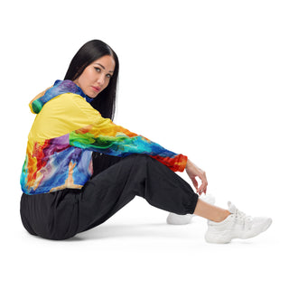 Rainbow Windbreaker Cropped Hooded Women's Jacket