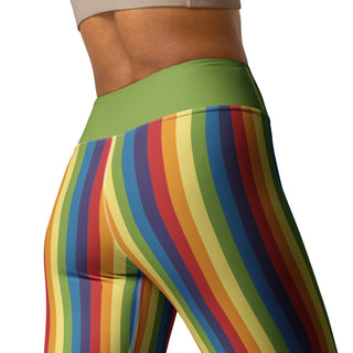 Yoga Leggings Green Rainbow Stripe Athletic Soft and Stretchy Yoga Pants