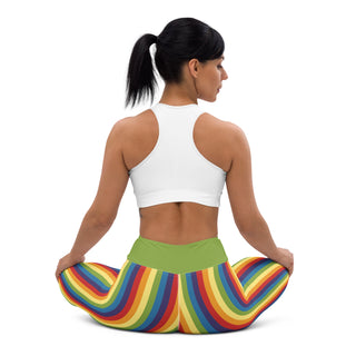 Yoga Leggings Green Rainbow Stripe Athletic Soft and Stretchy Yoga Pants