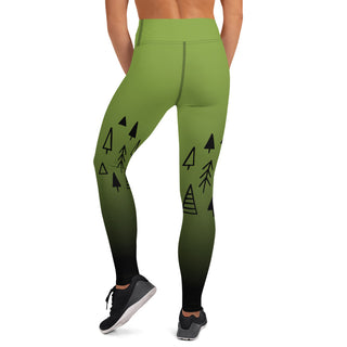 Yoga Leggings Green Black Geometric Trees Athletic Soft and Stretchy Yoga Pants