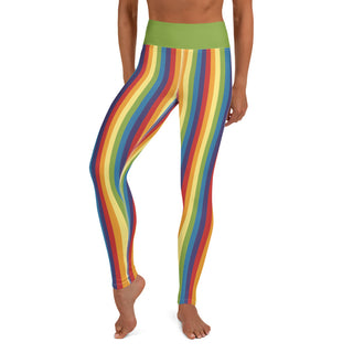 Yoga Leggings Green Rainbow Stripe Athletic Soft and Stretchy Yoga Pants