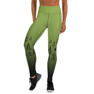 Yoga Leggings Green Black Geometric Trees Athletic Soft and Stretchy Yoga Pants