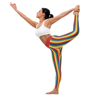 Yoga Leggings Red Rainbow Stripe Athletic Soft and Stretchy Yoga Pants