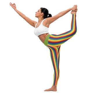 Yoga Leggings Green Rainbow Stripe Athletic Soft and Stretchy Yoga Pants